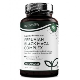 Nutravita Complex de Maca Noir 6000mg avec Zinc Vitamine B12 Ginseng Fenugrec Vitamine B6 L Arginine - Métabolisme Énergétiqu