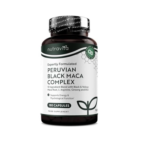 Nutravita Complex de Maca Noir 6000mg avec Zinc Vitamine B12 Ginseng Fenugrec Vitamine B6 L Arginine - Métabolisme Énergétiqu
