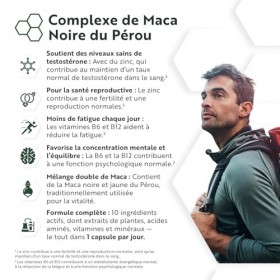 Nutravita Complex de Maca Noir 6000mg avec Zinc Vitamine B12 Ginseng Fenugrec Vitamine B6 L Arginine - Métabolisme Énergétiqu