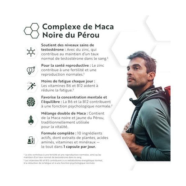Nutravita Complex de Maca Noir 6000mg avec Zinc Vitamine B12 Ginseng Fenugrec Vitamine B6 L Arginine - Métabolisme Énergétiqu