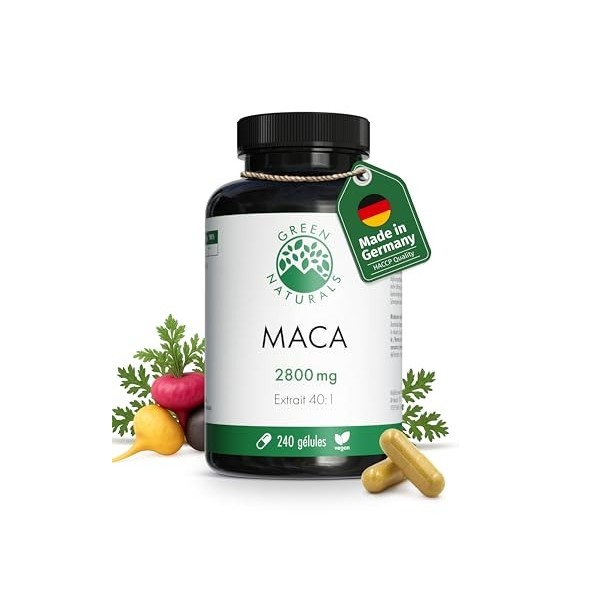 Maca 3-en-1-Complexe Noir-Rouge-Or – Haute Dosage : 112.000 mg Poudre de Maca 2.800 mg Extrait 40:1 – Stock pour 2 Mois –