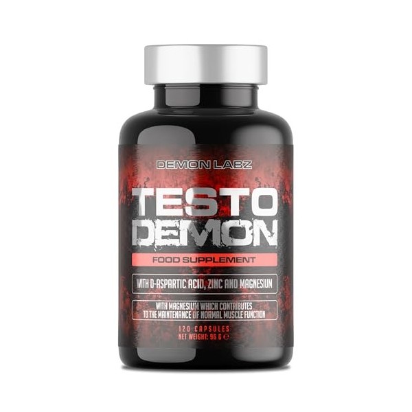 Demon Labz Testo Demon – Complexe Zinc & Acides Aminés pour hommes avec Maca, Vitamines B et Extraits Botaniques – 120 Gélule