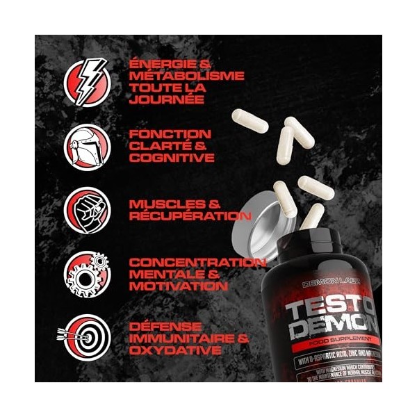 Demon Labz Testo Demon – Complexe Zinc & Acides Aminés pour hommes avec Maca, Vitamines B et Extraits Botaniques – 120 Gélule