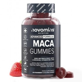 Novomins Gummies Racine de Maca 2000mg Haute Puissance – Supplément 100% Peruvien pour Hommes et Femmes – L-Arginine, Vitam
