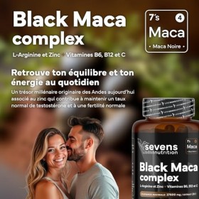 Maca Noire Péruvienne – Black Maca Complex 20:1 avec L-Arginine, Zinc et Vitamines B6, B12 et C – Capsules pour énergie et vi