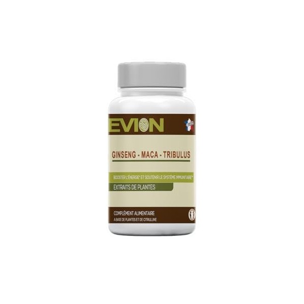 EVION - Maca - Ginseng & Tribulus - Complément alimentaire, BOOSTER LÉNERGIE ET SOUTENIR LE SYSTÈME IMMUNITAIRE - 60 Gélules