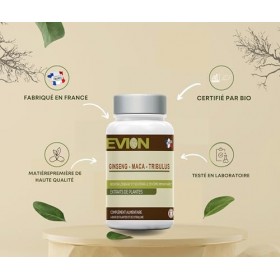 EVION - Maca - Ginseng & Tribulus - Complément alimentaire, BOOSTER LÉNERGIE ET SOUTENIR LE SYSTÈME IMMUNITAIRE - 60 Gélules