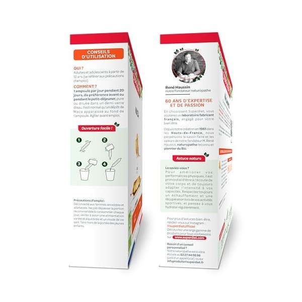 SUPERDIET - MACA BIO - Performances physique et mentales, Santé du couple - Fabrication française - 20 ampoules de 10ml