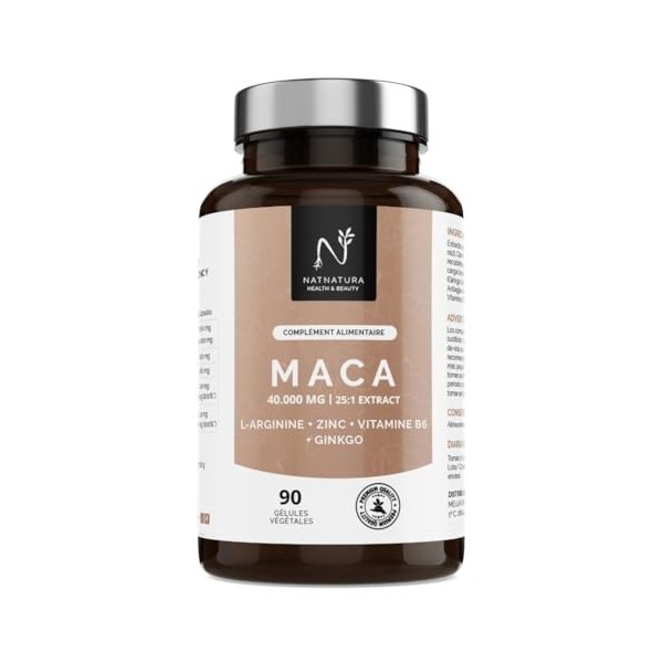 Maca Andina Ultra Concentrée 40.000 mg/jour 25:1 | L-Arginine, Zinc, Vit. B6 & Ginkgo – Énergie, Vitalité & Puissance Personn