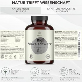 BIONUTRA® Gélules de maca noir bio hautement dosées 4200 mg/jour, contrôlées résidus, fabrication allemande, véganes, sans la