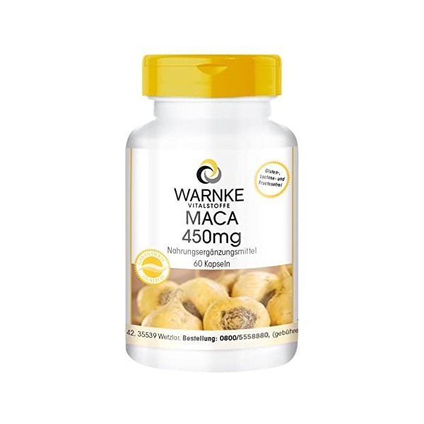 Maca 450mg - dosage élevé - végétalien - 60 gélules - racine de maca jaune | Warnke Vitalstoffe - Qualité des pharmacies alle