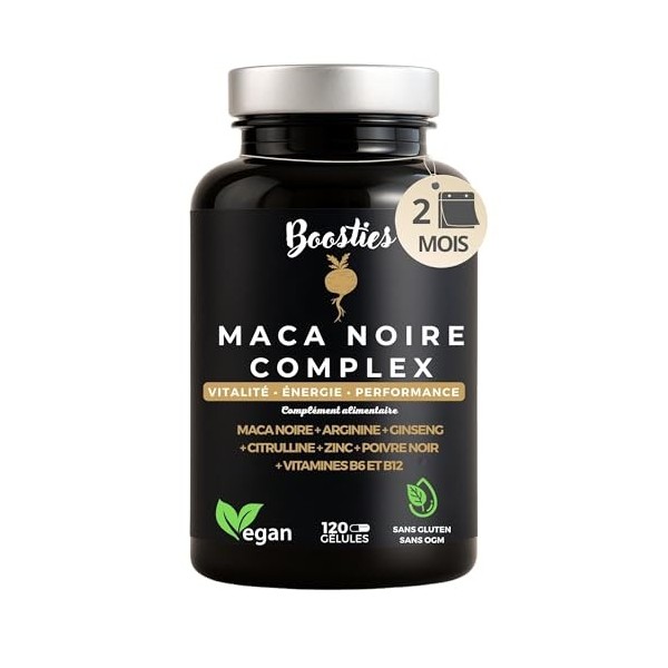 Maca Noire avec Ginseng 36 000mg - 120 gélules vegan 4 mois - Complexe enrichi en Panax Ginseng, L-Arginine,Citrulline, Zin Maca