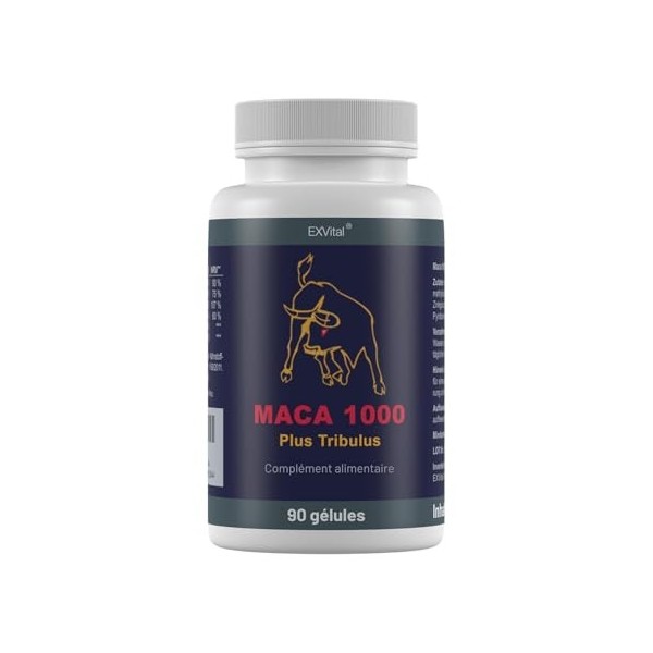 Maca 1000 plus Tribulus, Maca et Tribulus idéalement combinés dans un seul produit, 90 gélules de qualité premium, hautement 