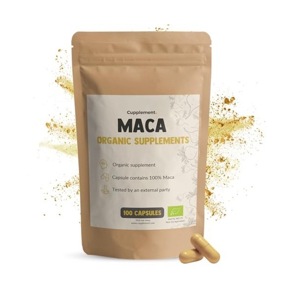 Cupplement | Maca Capsules 100 pièces | Biologique | 500 mg par capsule de la plus haute qualité