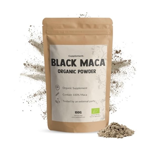Cupplement Maca Noire Poudre 100 g Bio Superaliment Racine Pure Sans Gélules Comprimés Arginine Tablettes Extrait ou Maca Jau
