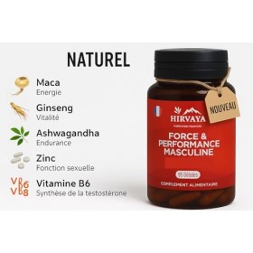 Hirvaya – Force & Performance Masculine | Maca, Ginseng, Ashwagandha & Zinc | Vitalité & Énergie Naturelles | Sans Gluten, La