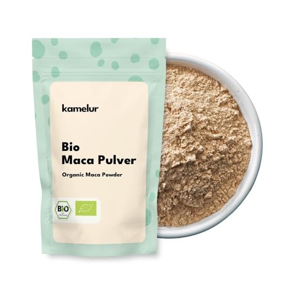 Kamelur Poudre de maca bio 1 kg – du Pérou, brute et finement moulue – Poudre de maca bio de qualité supérieure à base de rac...
