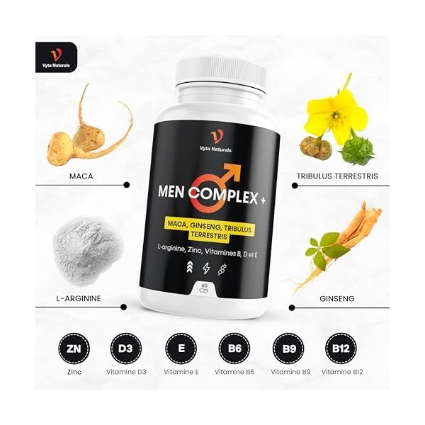 Testosterone Homme - Énergie, Performance Physique, Vitalité Masculine - Avec Maca, Tribulus Terrestris, Ginseng, L arginine,