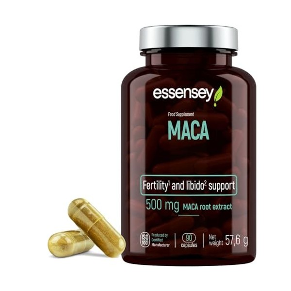 ESSENSEY - 500 mg dextrait de MACA I Plante adaptogène I 90 gélules I Endurance et vitalité I Végétarien & sans additifs I 9
