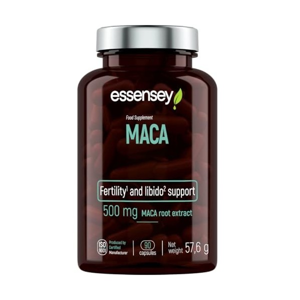 ESSENSEY - 500 mg dextrait de MACA I Plante adaptogène I 90 gélules I Endurance et vitalité I Végétarien & sans additifs I 9