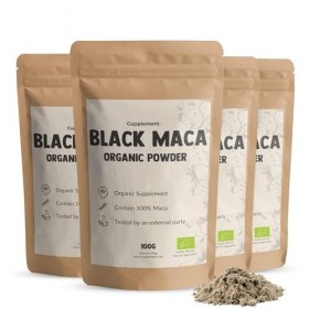 Cupplement – 4 Sachets de Poudre de Maca Noire Bio – 100 g – Avec Mousseur Offert – Sans Capsules ni Comprimés