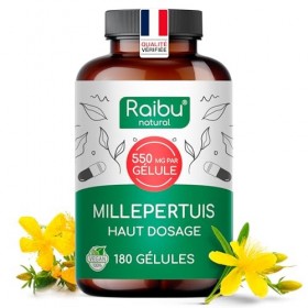 Millepertuis - 550 mg de Millepertuis par Gélule - Hautement Concentré en Hypéricine - Humeur & Sommeil - 180 Gélules Véganes