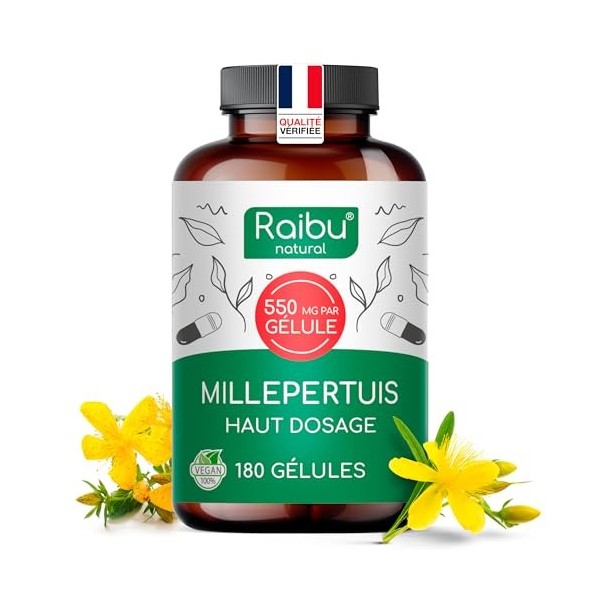 Millepertuis - 550 mg de Millepertuis par Gélule - Hautement Concentré en Hypéricine - Humeur & Sommeil - 180 Gélules Véganes