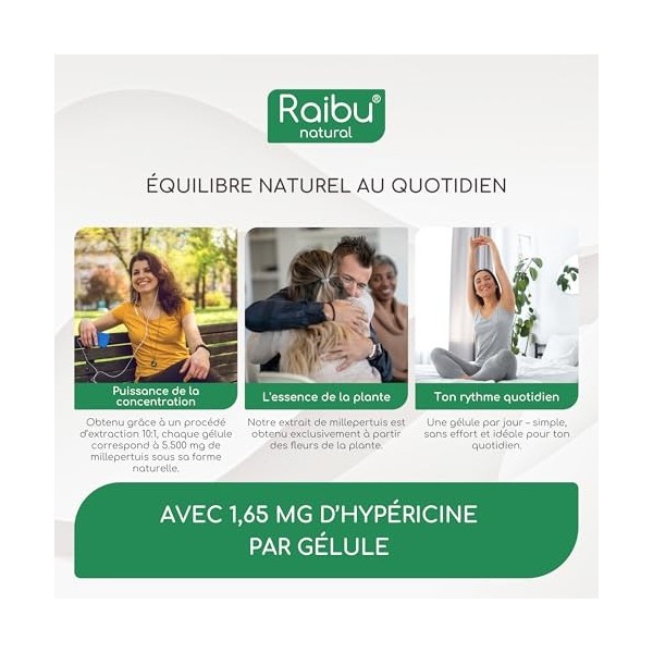 Millepertuis - 550 mg de Millepertuis par Gélule - Hautement Concentré en Hypéricine - Humeur & Sommeil - 180 Gélules Véganes
