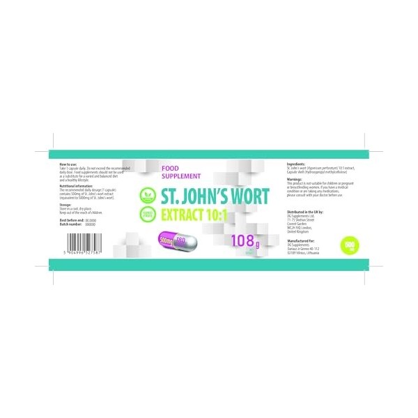 Millepertuis St. Johns Wort équivalent à 5.000 mg 500 mg dextrait 10:1 180 gélules végétaliennes, testées en laboratoir