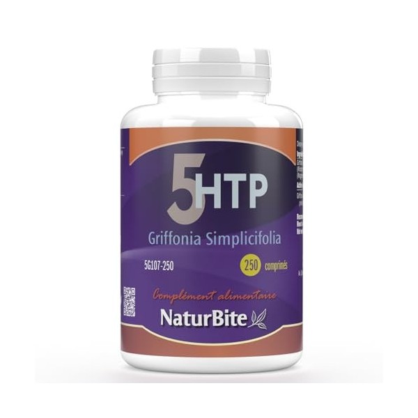 Griffonia Simplicifolia 5-Htp Naturbite 60 Comprimés. Favorise la relaxation et réduit le stress, ce qui améliore lhumeur. Mi...