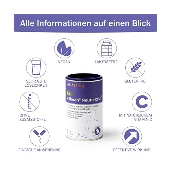 Sanatura Bio Mifloran Neuro Relax – Équilibre intestinal cérébral, psyché et nerfs – entre autres avec lactobacillus paracase