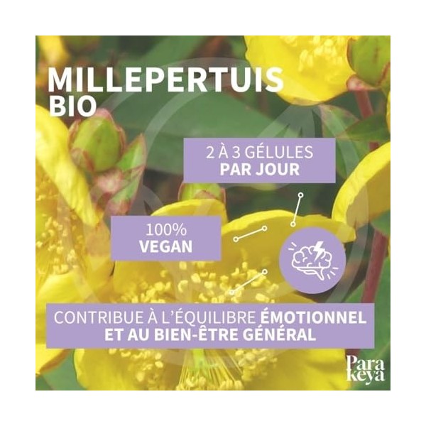 Parakeya - Millepertuis Bio 300 mg | Système nerveux | Complément alimentaire |180 gélules Millepertuis perforé