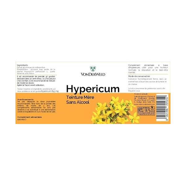 Vonderweid - Millepertuis Teinture Mère Sans alcool | Extrait Glycérique Total Haute Concentration | Complément Humeur | Hype