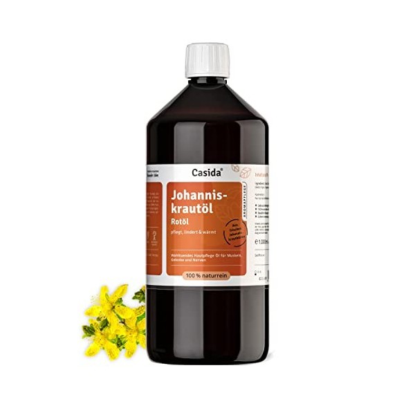 Casida® Huile de millepertuis - Huile rouge réchauffante, apaisante et apaisante pour massages et frottements 1000 ml 