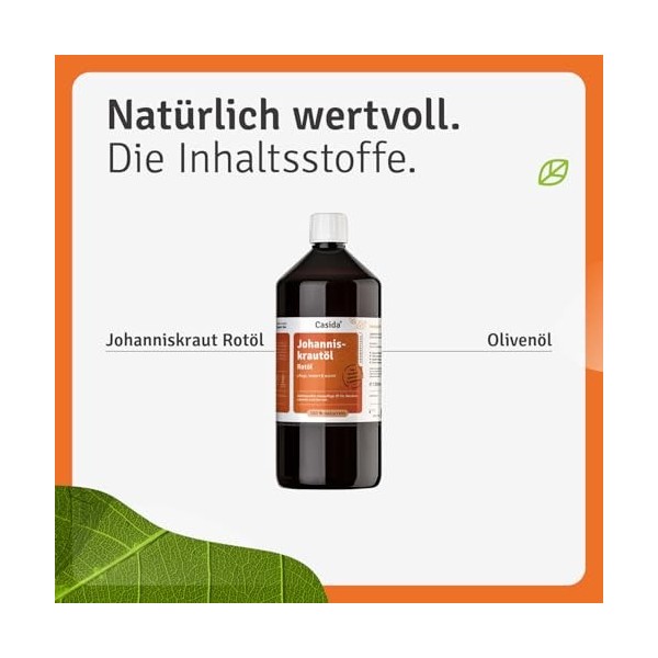 Casida® Huile de millepertuis - Huile rouge réchauffante, apaisante et apaisante pour massages et frottements 1000 ml 