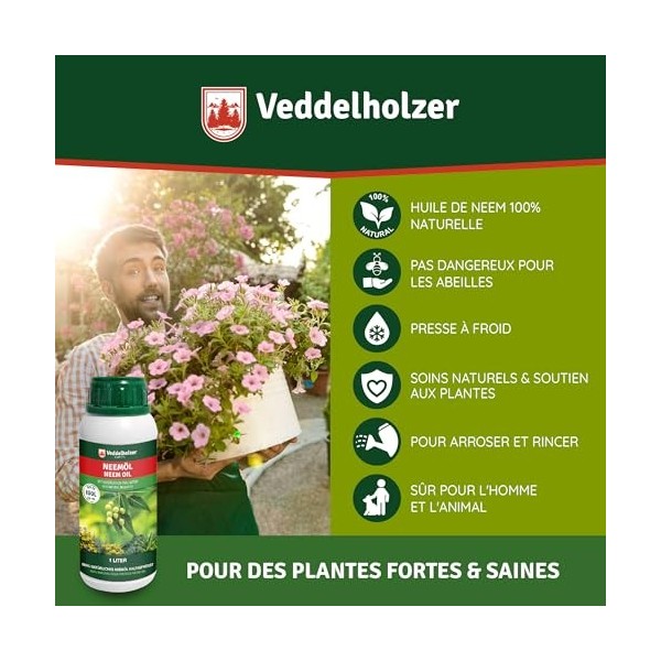 Veddelholzer 1000 ml dhuile de neem de qualité supérieure pressée à froid 100% naturelle, kit complet avec émulsifiant natur ...