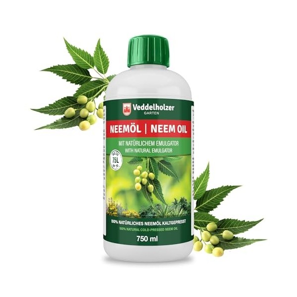 Veddelholzer 1000 ml dhuile de neem de qualité supérieure pressée à froid 100% naturelle, kit complet avec émulsifiant natur ...