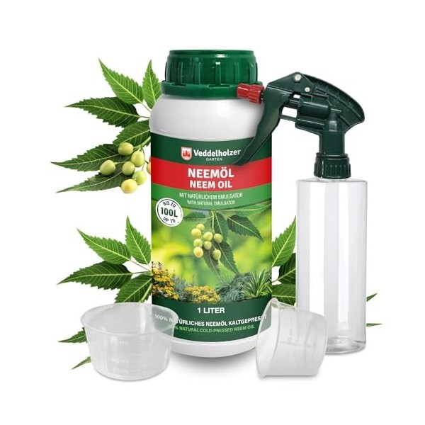 Veddelholzer 1000 ml dhuile de neem de qualité supérieure pressée à froid 100% naturelle, kit complet avec émulsifiant natur ...