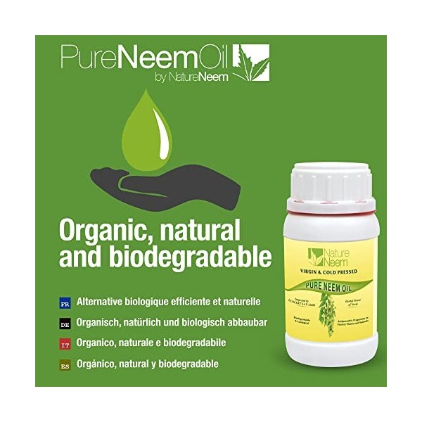 Huile de Neem pure et vierge 1ère Pressée à froid - 250 ml - 100% naturelle certifiée bio