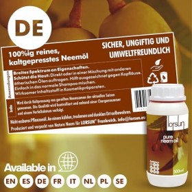 Lorsun Huile de neem pure, 100% pressée à froid - 500 ml Neem