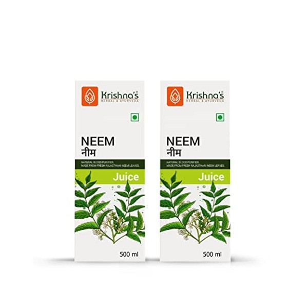 Krishnas Lot de 2 purificateurs de sang au jus de margousier de feuilles fraîches 500 ml