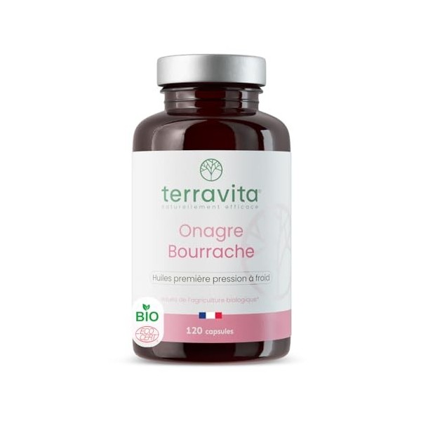 ONAGRE et BOURRACHE | Huiles BIO Première Pression à Froid | 120 Capsules de 500 mg | Hydratation de la Peau en Profondeur | 