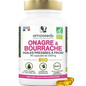 Huile d’Onagre et Bourrache BIO | Première pression à froid | 14,5% acide gamma-linoléique | 90 capsules végétales, vegan | F
