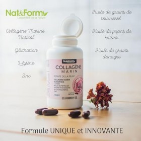 Collagène Marin - Beauté de la Peau - 90 Capsules | Glutathion, L-Lysine, Huiles de Pépins de Raisin et d’Onagre, Silice Coll
