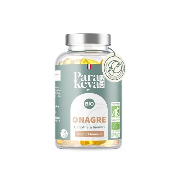 Parakeya - Huile d’Onagre Bio 500 mg - 180 gélules - Confort féminin & équilibre au quotidien - Complément alimentaire Onagre
