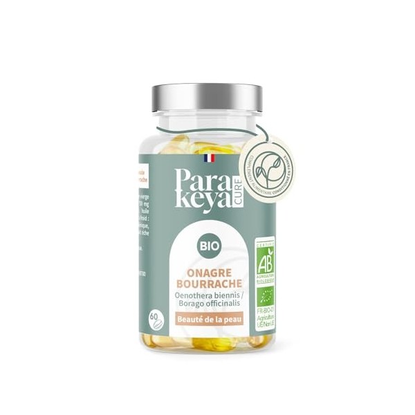 Parakeya - Onagre & Bourrache Bio 500 mg - 60 capsules - Beauté de la peau & apport en acides gras essentiels - Complément al...