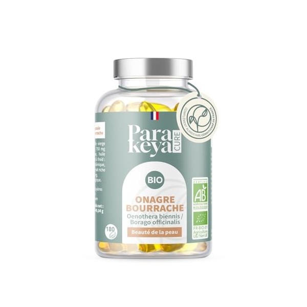 Parakeya - Onagre & Bourrache Bio 500 mg - 60 capsules - Beauté de la peau & apport en acides gras essentiels - Complément al...