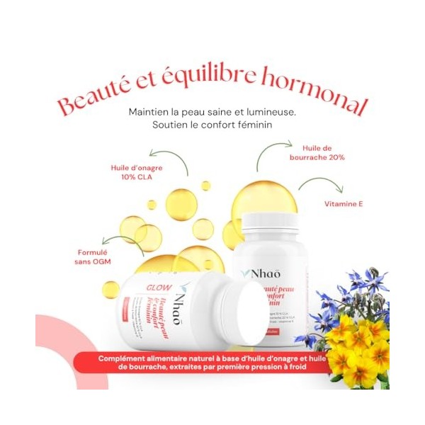 Huile d’Onagre & Huile de Bourrache – 120 Capsules – Première Pression à Froid – Riche en GLA Oméga-6 – Avec Vitamine E