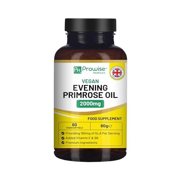 Huile donagre végétalienne 2000 mg avec vitamine E et B6 – 60 gélules molles végétaliennes | 180 mg de GLA par capsule I San