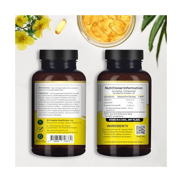 Huile donagre végétalienne 2000 mg avec vitamine E et B6 – 60 gélules molles végétaliennes | 180 mg de GLA par capsule I San